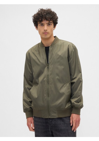 Erkek Yeşil 100% Geri Dönüştürülmüş Relaxed Ripstop Bomber Ceket