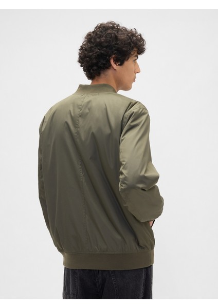 Erkek Yeşil 100% Geri Dönüştürülmüş Relaxed Ripstop Bomber Ceket indirimleri
