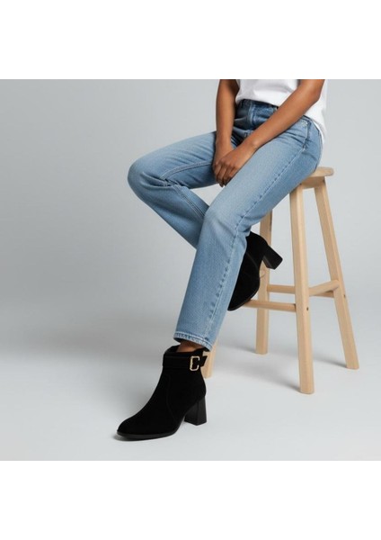 Siyah Süet Hakiki Deri Tokalı Kalın Topuklu Kadın Bot fırsatları