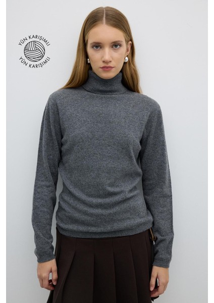 Balıkçı Yaka Triko Kazak Gri K2671037_004