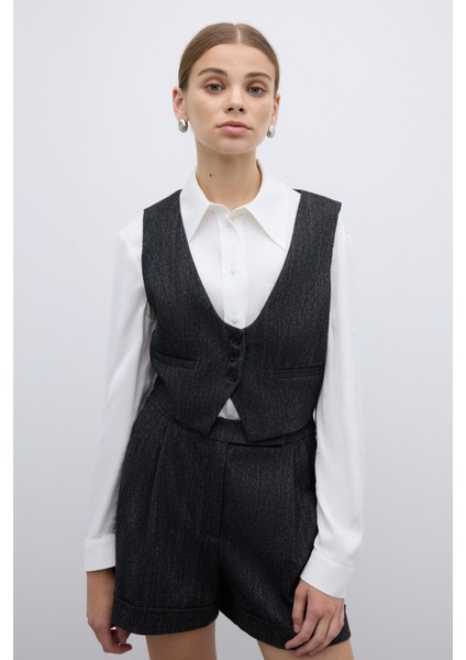 Yün Karışımlı Çift Pileli Şort Siyah K2612603_001 modelleri