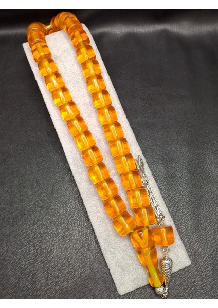 Özel Büyük Model Turuncu Renk Kesme Kesim Toz Kehribar Tesbih