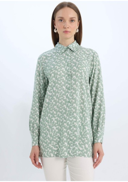 Regular Fit Desenli Uzun Kollu Tesettür Gömlek Tunik