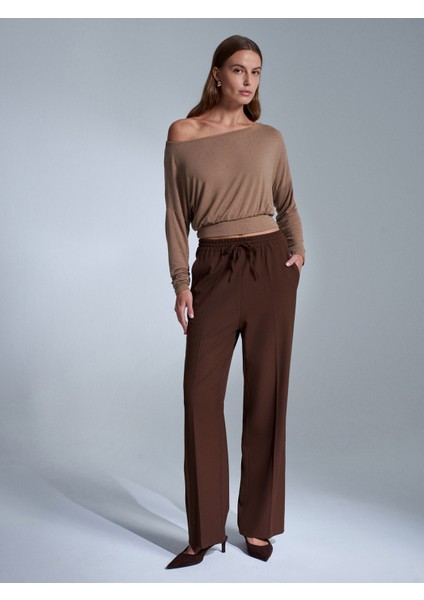 72209 Beli Lastikli Pantolon-Kahve