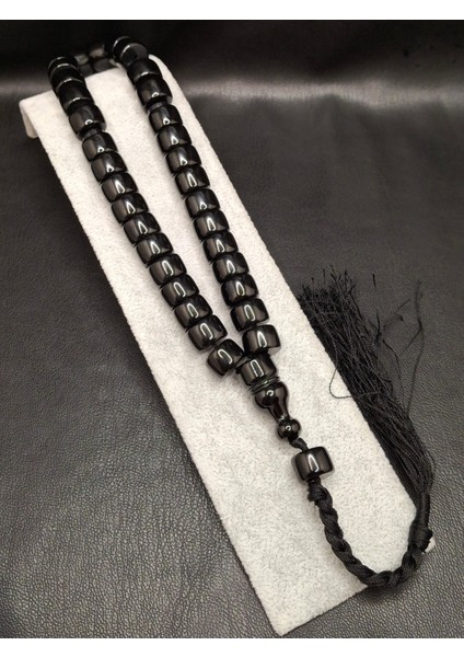 Siyah Renk Tekerlek Kesim Sıkma Kehribar Tesbih