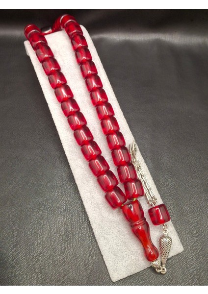 Özel Büyük Model Kırmızı Kesme Kesim Toz Kehribar Tesbih