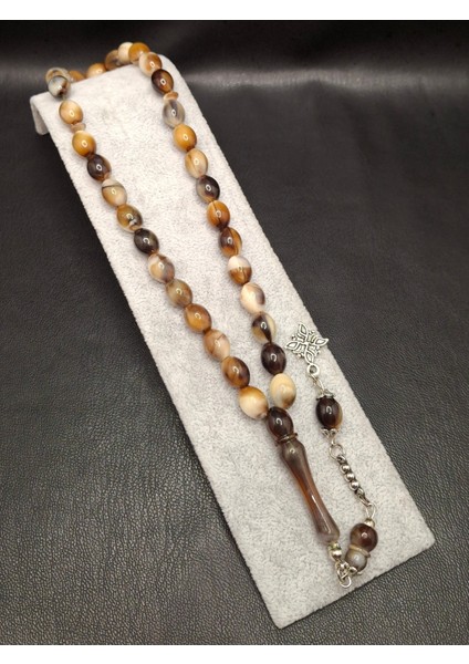 Kahverengi Mozaik Desenli Toz Kehribar Tesbih