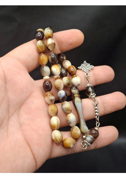 Kahverengi Mozaik Desenli Toz Kehribar Tesbih fiyatları