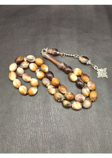 Kahverengi Mozaik Desenli Toz Kehribar Tesbih modelleri