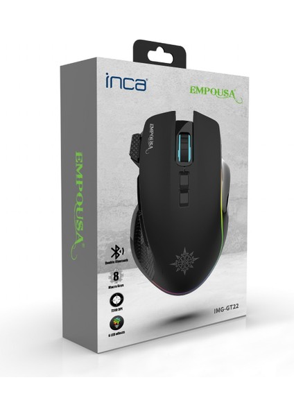 IMG-GT22 Inca Profesyonel Gaming Oyuncu Mouse | 8 Tuş Rgb LED 7200 Dpı Bluetooth 5.3 Kablosuz & Kablolu Kullanım