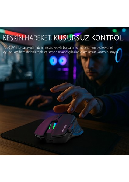 IMG-GT22 Inca Profesyonel Gaming Oyuncu Mouse | 8 Tuş Rgb LED 7200 Dpı Bluetooth 5.3 Kablosuz & Kablolu Kullanım fırsatları