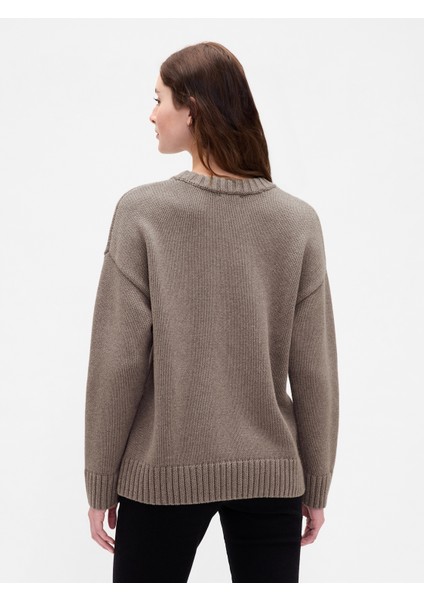 Kadın Kahverengi 100% Pamuk Oversize Kazak fırsatları