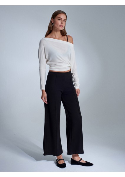 71941 Beli Lastikli Geniş Paça Eşofman-Siyah