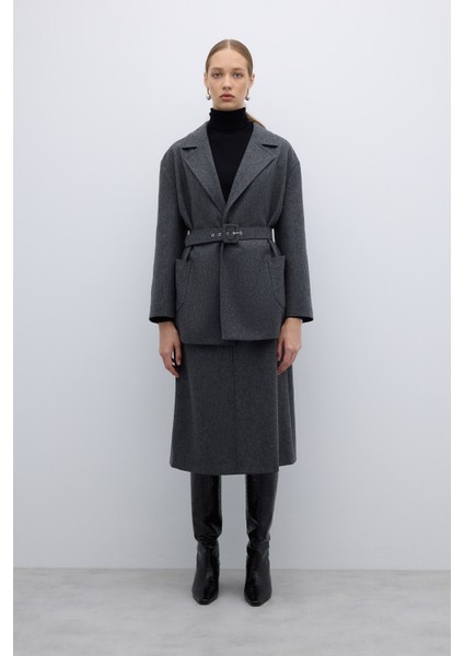 %100 Yün Beli Seyyar Kemerli Kaban Koyu Gri K2619009_058 fırsatları