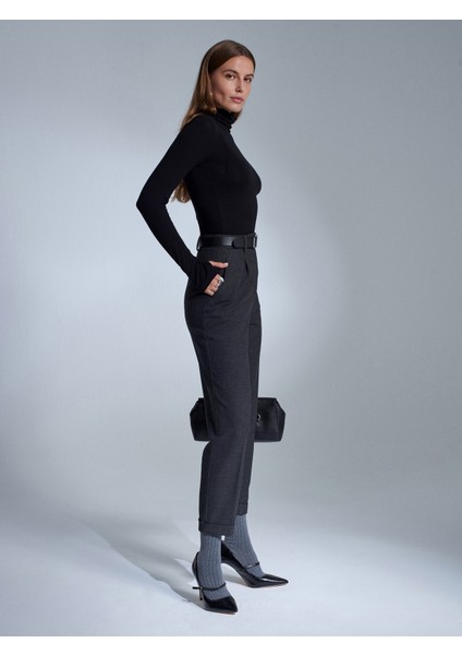 72213 Kıvrık Paça Kemerli Pantolon-Antrasit