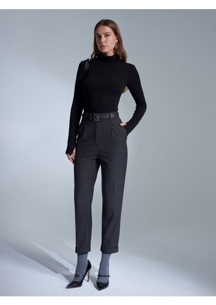 72213 Kıvrık Paça Kemerli Pantolon-Antrasit fiyatları