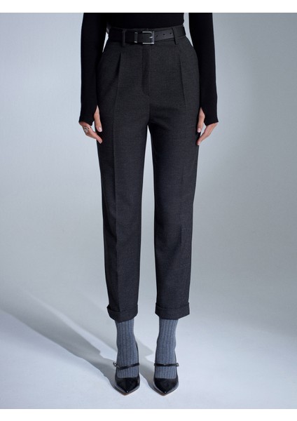 72213 Kıvrık Paça Kemerli Pantolon-Antrasit fırsatları