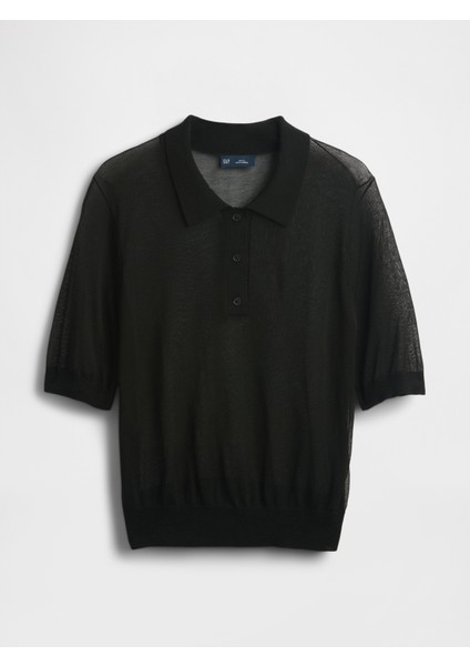 Kadın Siyah Şeffaf Kısa Polo Kazak fiyatları