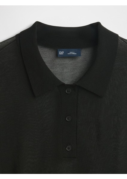 Kadın Siyah Şeffaf Kısa Polo Kazak modelleri