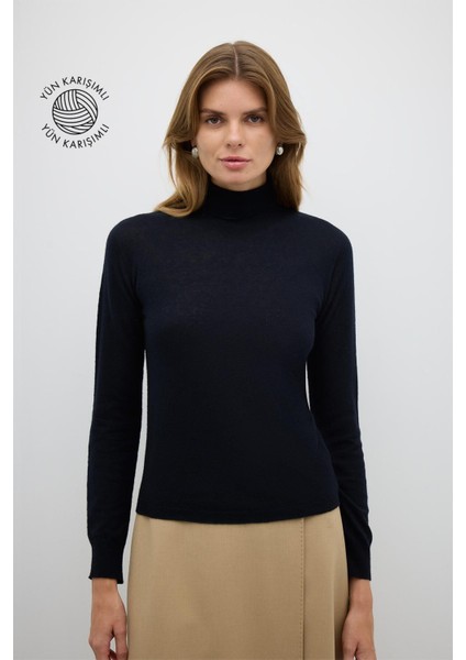 Yün Karışımlı Triko Kazak Siyah K2671025_001