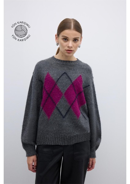 Yün Karışımlı Triko Kazak Standart Renk K2671028_089