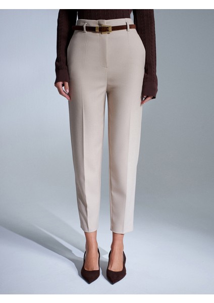 72198 Kemerli Yüksek Bel Pantolon-Taş indirimleri
