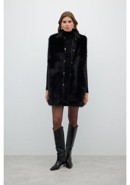 Kilit Tokalı Kürk Yelek Siyah K2617009_001