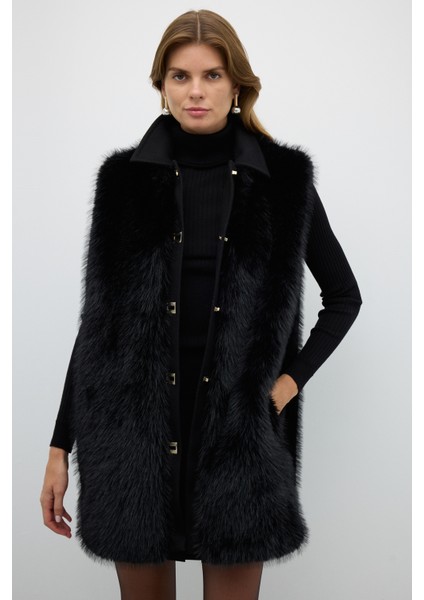 Kilit Tokalı Kürk Yelek Siyah K2617009_001 fırsatları