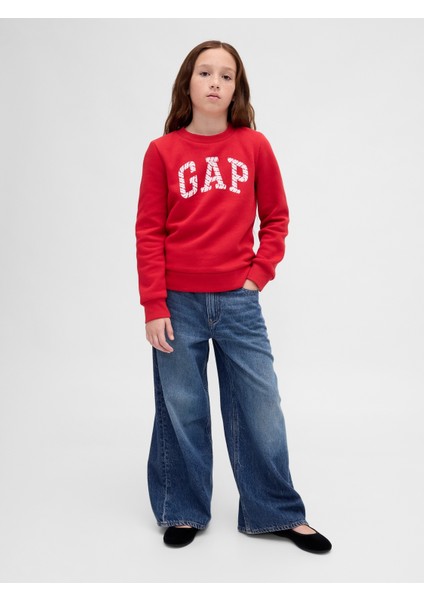 Kız Çocuk Kırmızı Grafik Gap Logo Sweatshirt modelleri