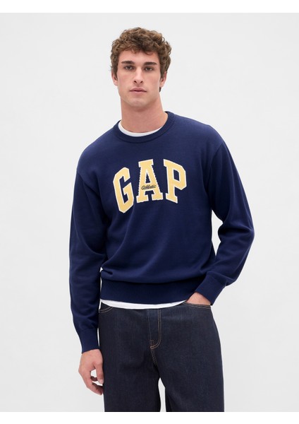 Erkek Lacivert Relaxed Gap Logo Intarsia Sweat