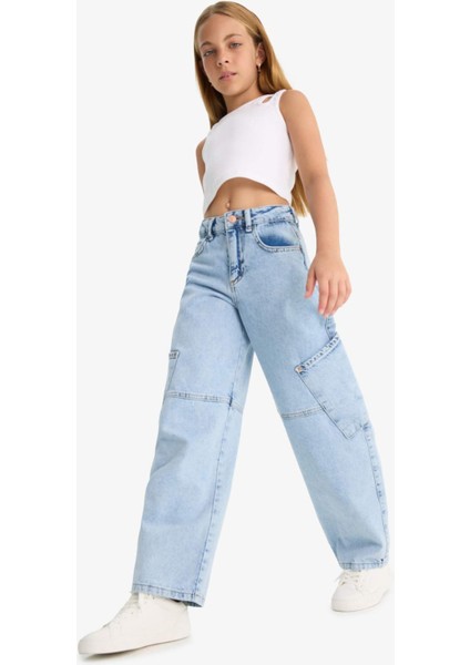 Kız Çocuk Baggy Fit Geniş Bol Paça Jean Pantolon E1742A825SM