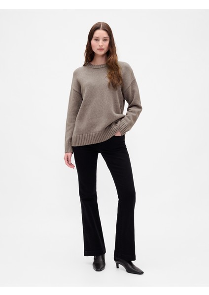 Kadın Kahverengi 100% Pamuk Oversize Kazak indirimleri