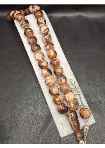 Özel Büyük Model Kahverengi Fıçı Kesim Toz Kehribar Tesbih