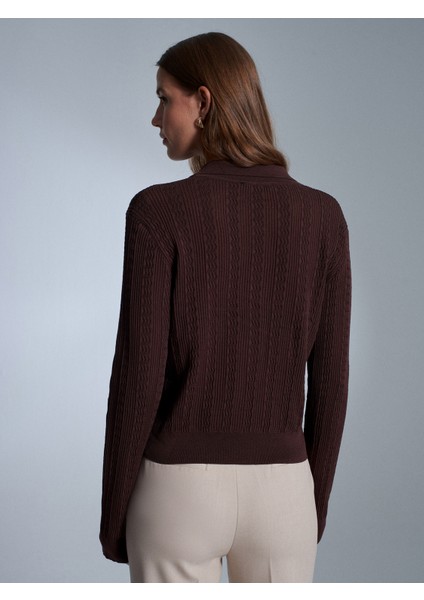 10827 Polo Yaka Ince Triko Bluz-Kahve fiyatları