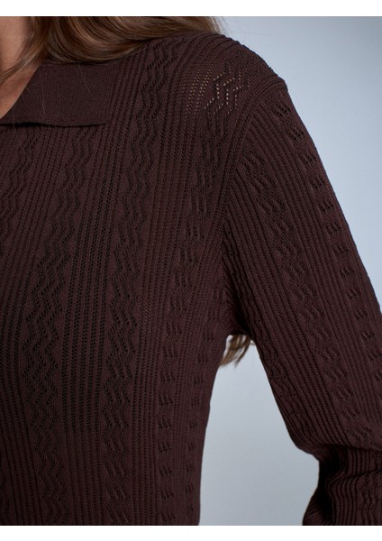 10827 Polo Yaka Ince Triko Bluz-Kahve fırsatları