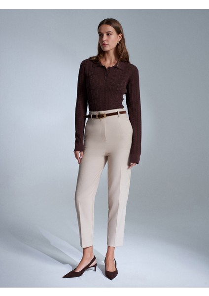 10827 Polo Yaka Ince Triko Bluz-Kahve indirimleri