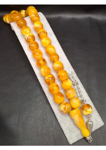 Özel Büyük Model Turuncu Renk Fıçı Kesim Toz Kehribar Tesbih