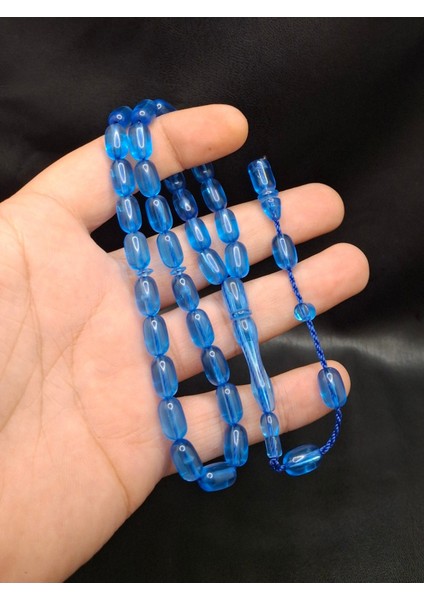 Mavi Renk Kapsül Kesim Üst Düzey Toz Kehribar Tesbih fiyatları