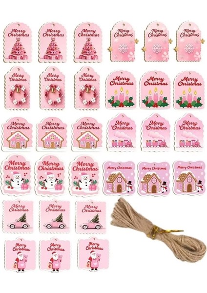 Dize ile Noel Etiketleri 30 Parça Kart Süsleri Tatil Doğum Günü Için Dize ve Delikli Ahşap Noel Etiketleri (Yurt Dışından)
