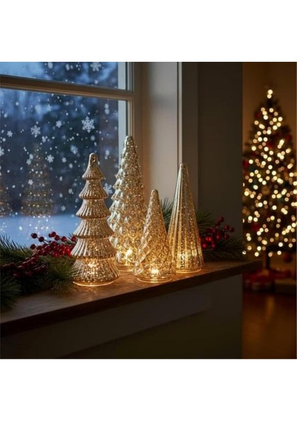 5 Adet Işıklı Cıva Cam Ağaçları Cıva Cam Yılbaşı Ağaçları Için LED ile Noel Dekoru Ev Partisi Mantel A (Yurt Dışından) modelleri