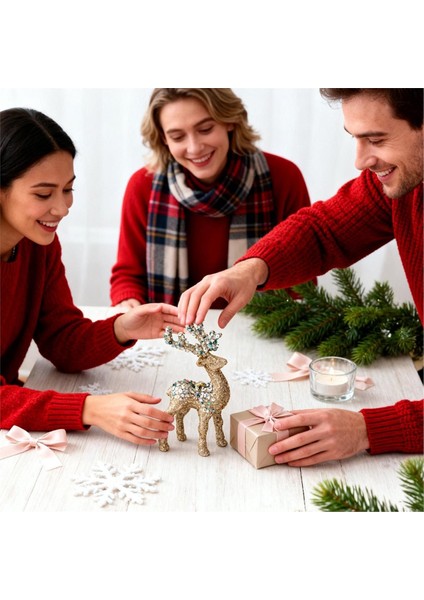 Ren Geyiği Figürleri Glitter Akın Yılbaşı Dekoru Masaüstü Tatil Heykel Koleksiyoncular Için Fotoğraf Homeliving A (Yurt Dışından) fırsatları