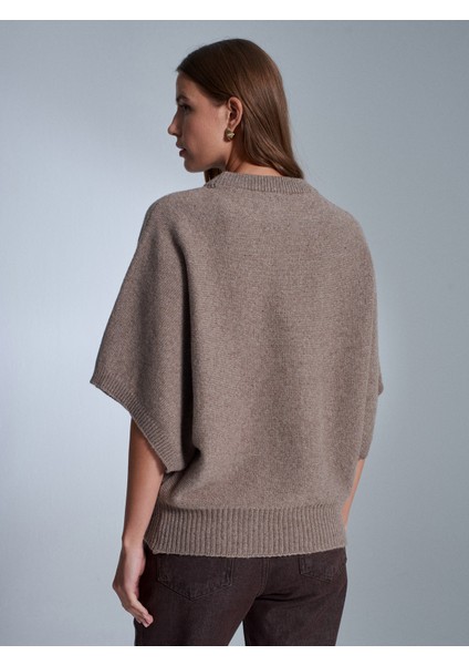 10843 Yün Karışımlı Yarasa Kollu Triko Kazak-Vizon fiyatları