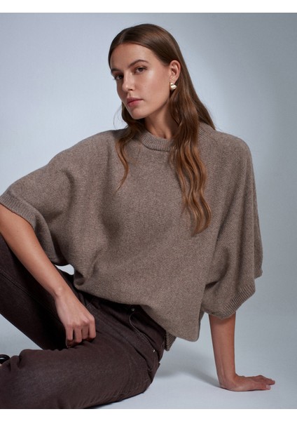 10843 Yün Karışımlı Yarasa Kollu Triko Kazak-Vizon modelleri