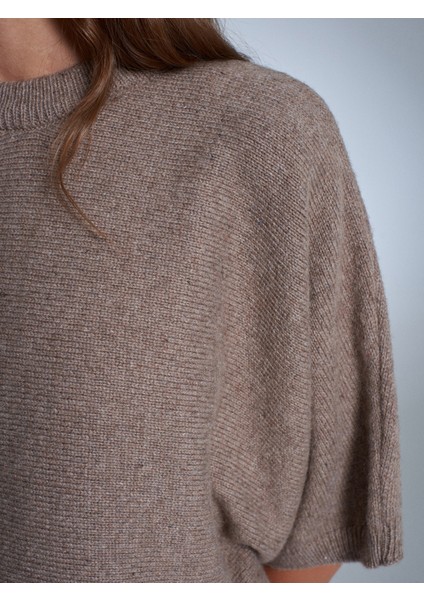 10843 Yün Karışımlı Yarasa Kollu Triko Kazak-Vizon fırsatları