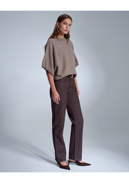 10843 Yün Karışımlı Yarasa Kollu Triko Kazak-Vizon indirimleri