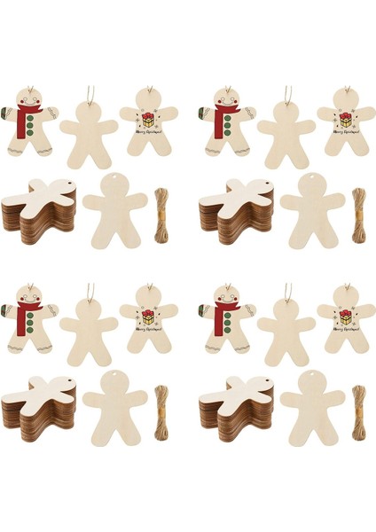 200 Adet Bitmemiş Ahşap Zencefilli Kurabiye Adam Süsler Kesikler Boş Ahşap Zencefilli Kurabiye Adam Asılı Dekorlar Sicim ile (Yurt Dışından)