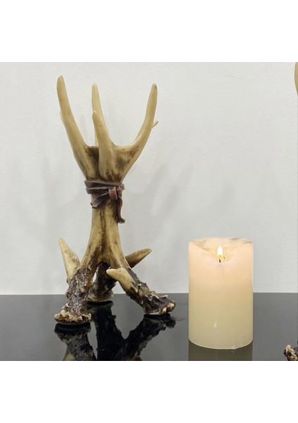 Vintage Candlesticks Reçine Hayvan Şam Tutucu Boynuzları Geyik Heykel Ev Dekoru Oturma Odası Şömine Noel Decoratory (Yurt Dışından) fiyatları