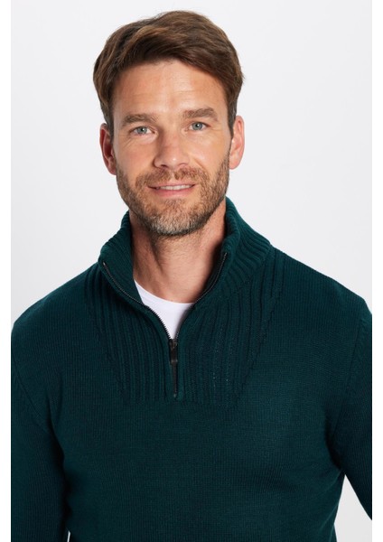 Erkek 3'lü Paket Zümrüt Yeşili-Bordo-Yeşil Slim Fit Dar Kesim Fermuarlı Dik Yaka Triko Kazak fiyatları