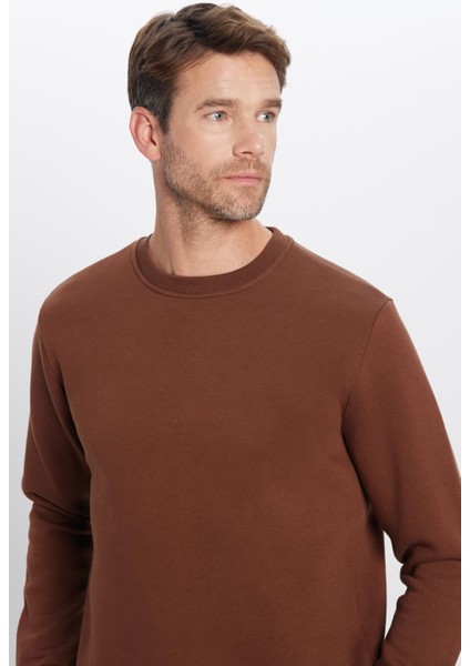 Unisex 3'lü Paket Yeşil-Gri-Kahverengi Relax Fit Pamuklu İçi Polarlı Bisiklet Yaka Sweatshirt fiyatları