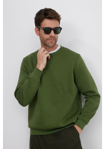 Unisex 3'lü Paket Yeşil-Gri-Kahverengi Relax Fit Pamuklu İçi Polarlı Bisiklet Yaka Sweatshirt fırsatları